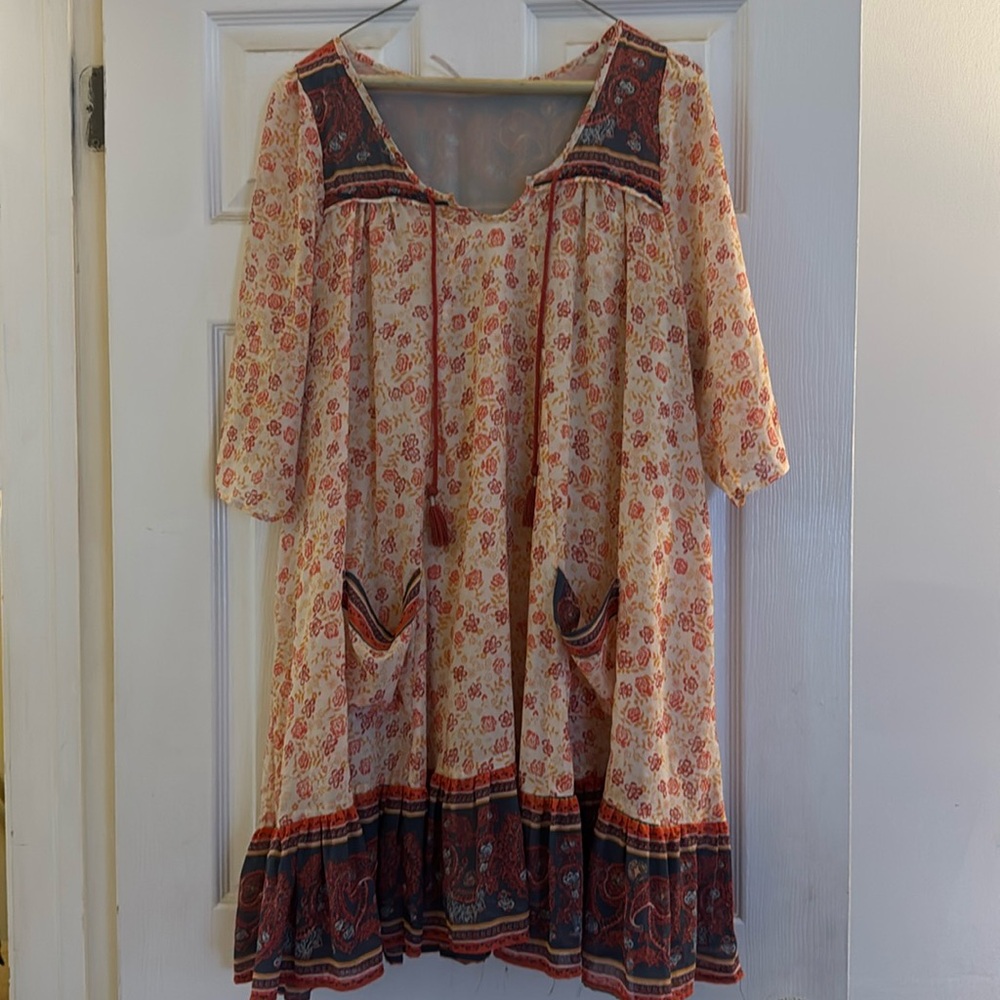 Free People Penny Lane Floral Boho Mini Dress In Tea Combo Rare